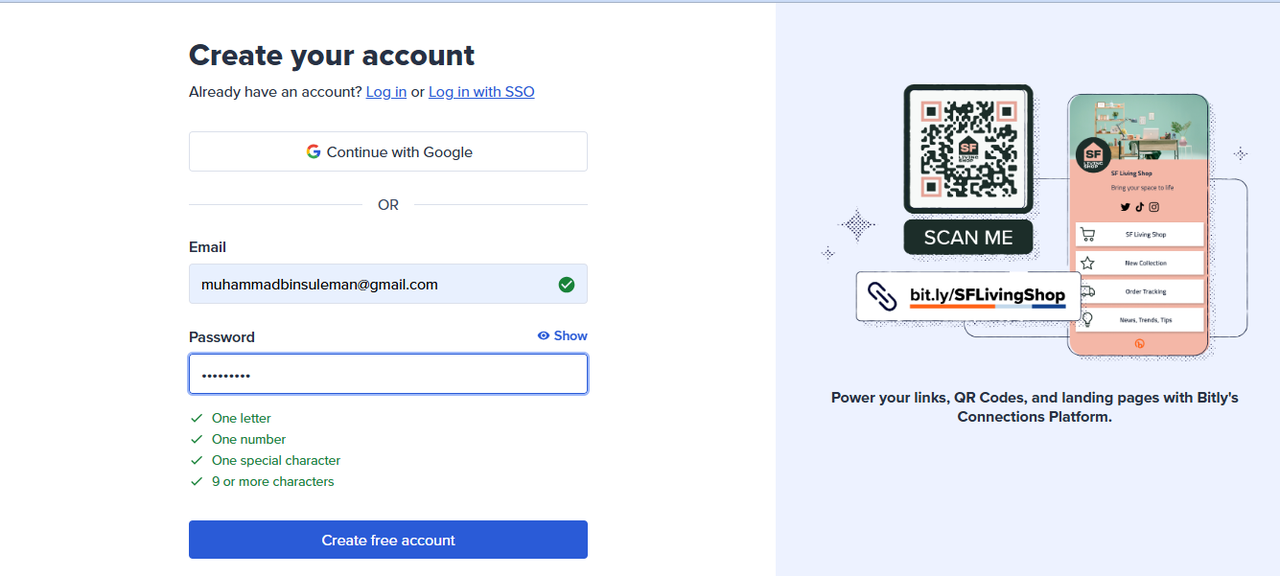 Visit Bitly and sign up