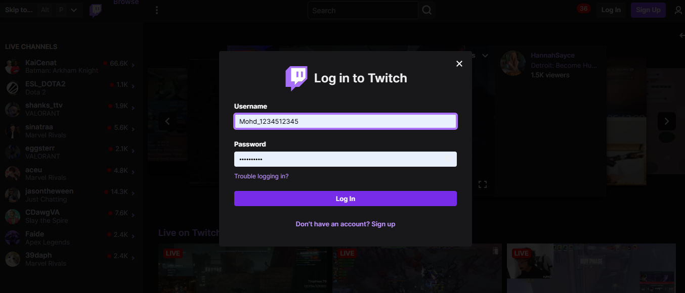 Zaloguj się na swoje konto Twitch