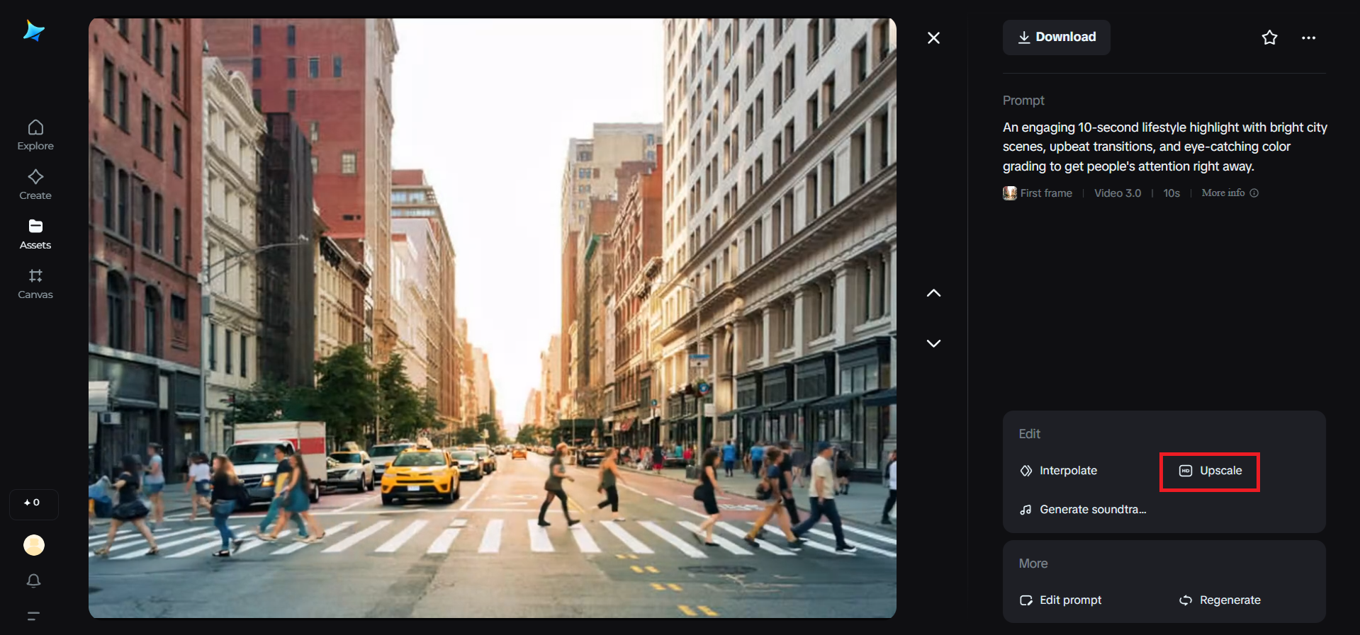 Upscale feature in Dreamina