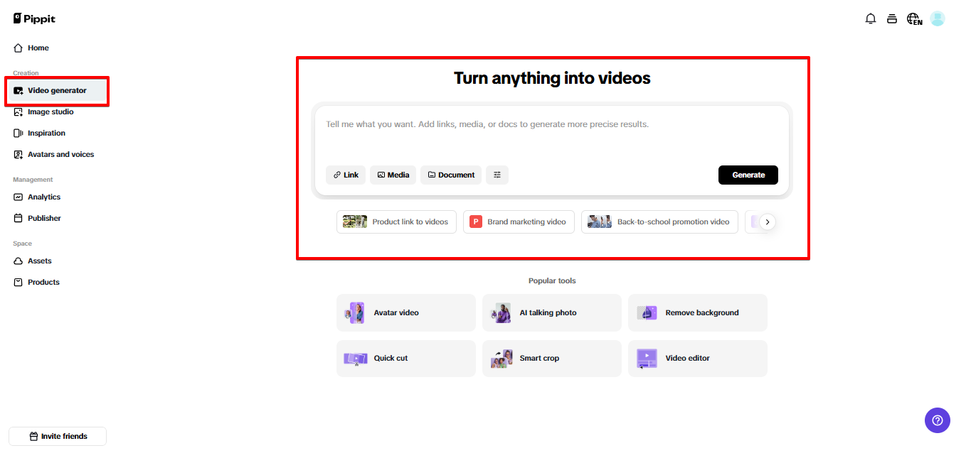 Pippit video generator