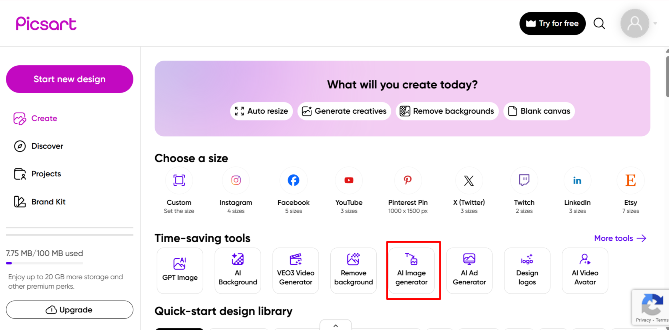 Toegang tot de AI-afbeeldinggenerator in Picsart