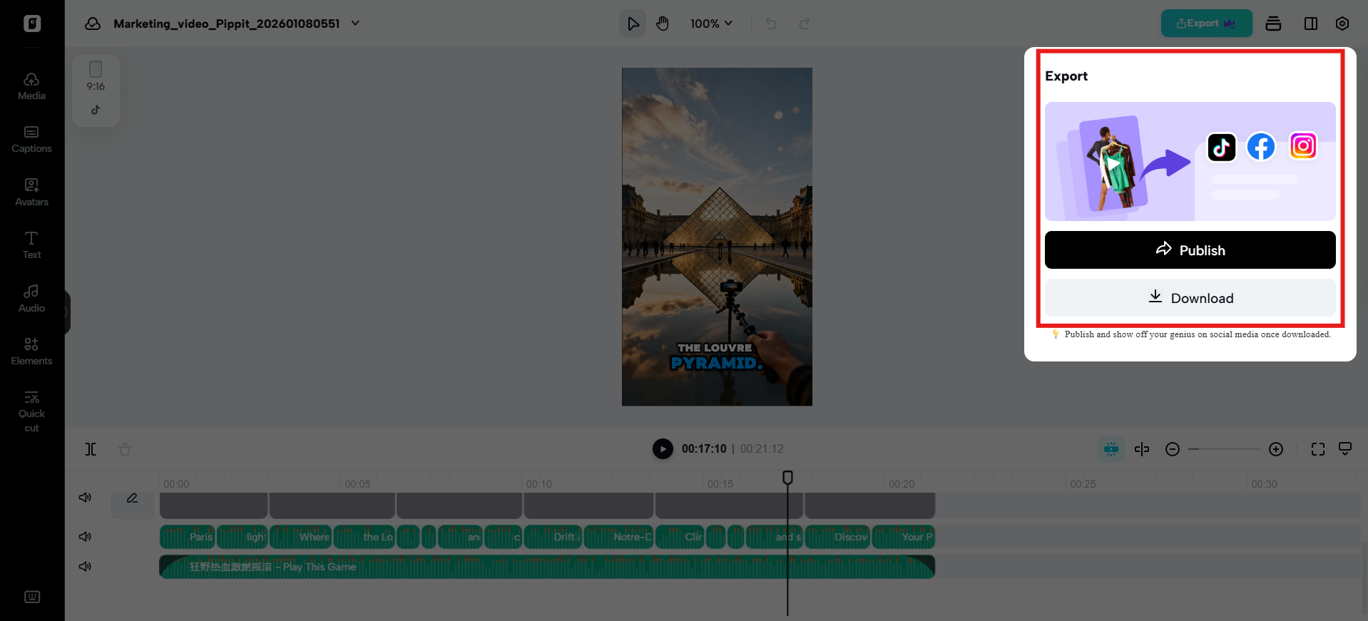 Export and publish video