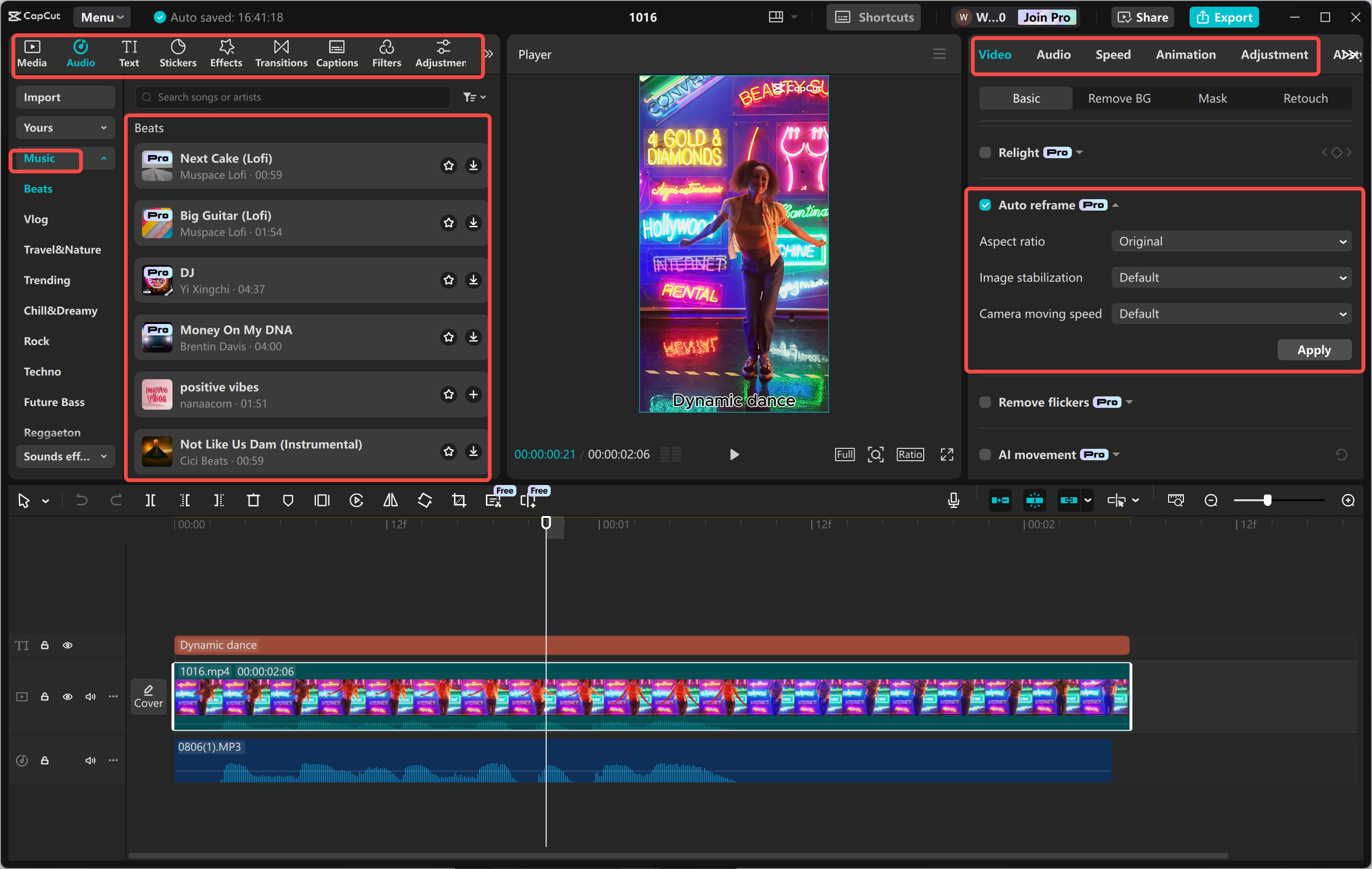 Dostosowywanie wideo za pomocą narzędzi w CapCut edytorze wideo na pulpicie