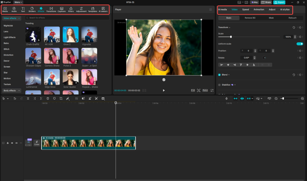 Editing the video in CapCut