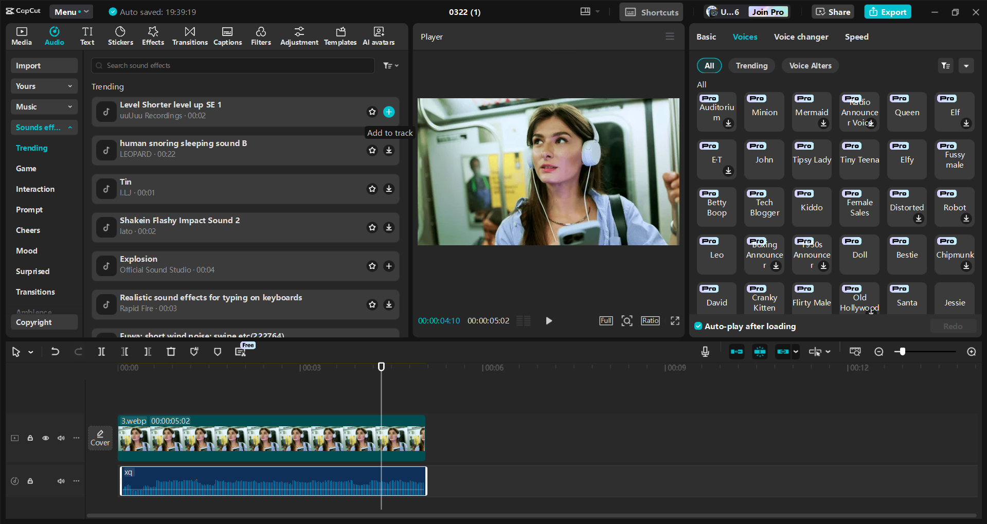 Interface of the CapCut desktop video editor - the easiest way to add songs to video content