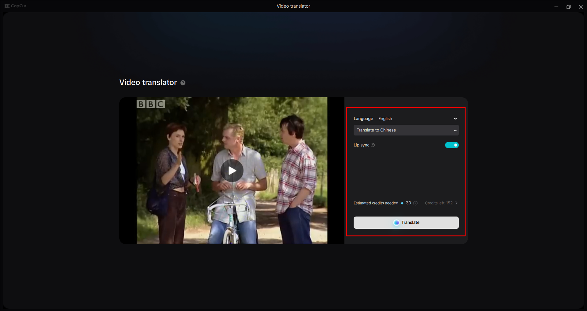 Translating a video with CapCut's video translator