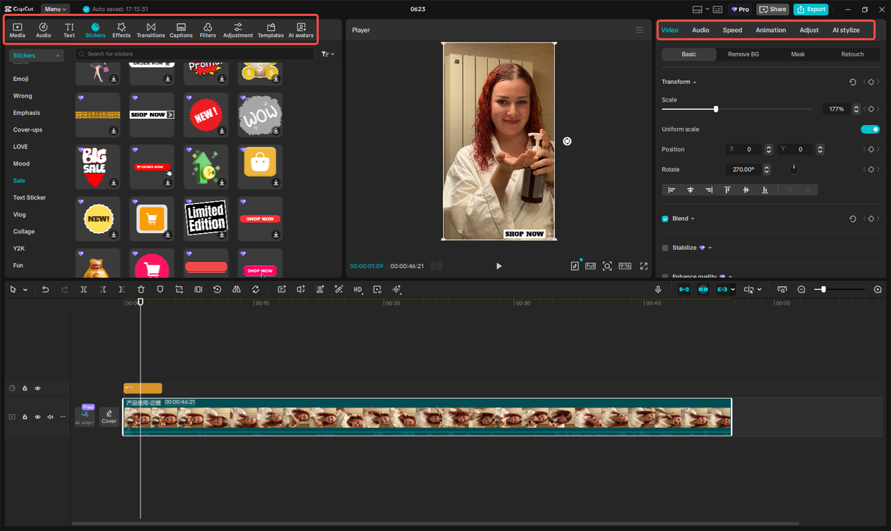 Edit, style, and enhance the Instagram clip