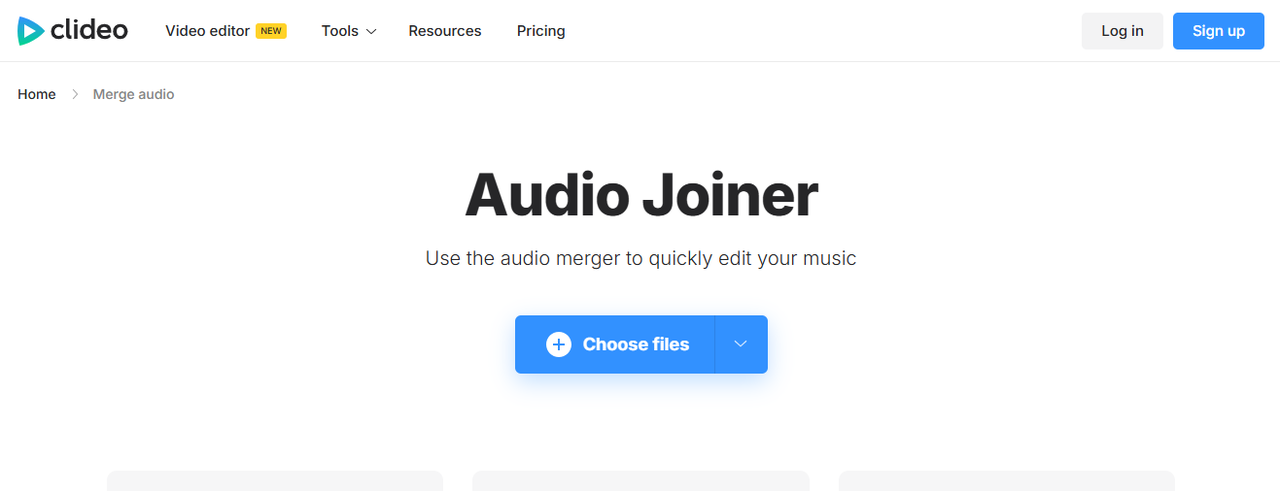 The interface of Clideo - an online MP3 trimmer and joiner