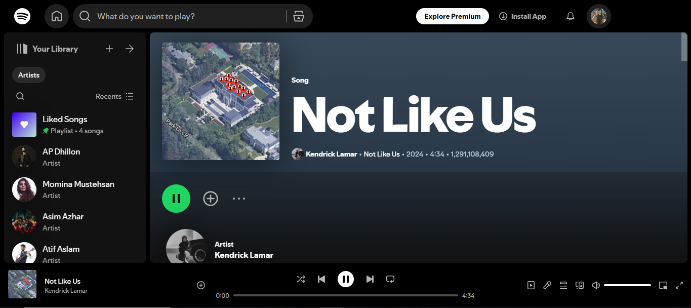 Cover of Not Like Us – one of the trending tracks on Spotify's most streamed songs today