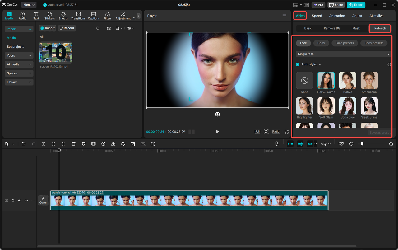 Apply CapCut Pro effects and AI tools