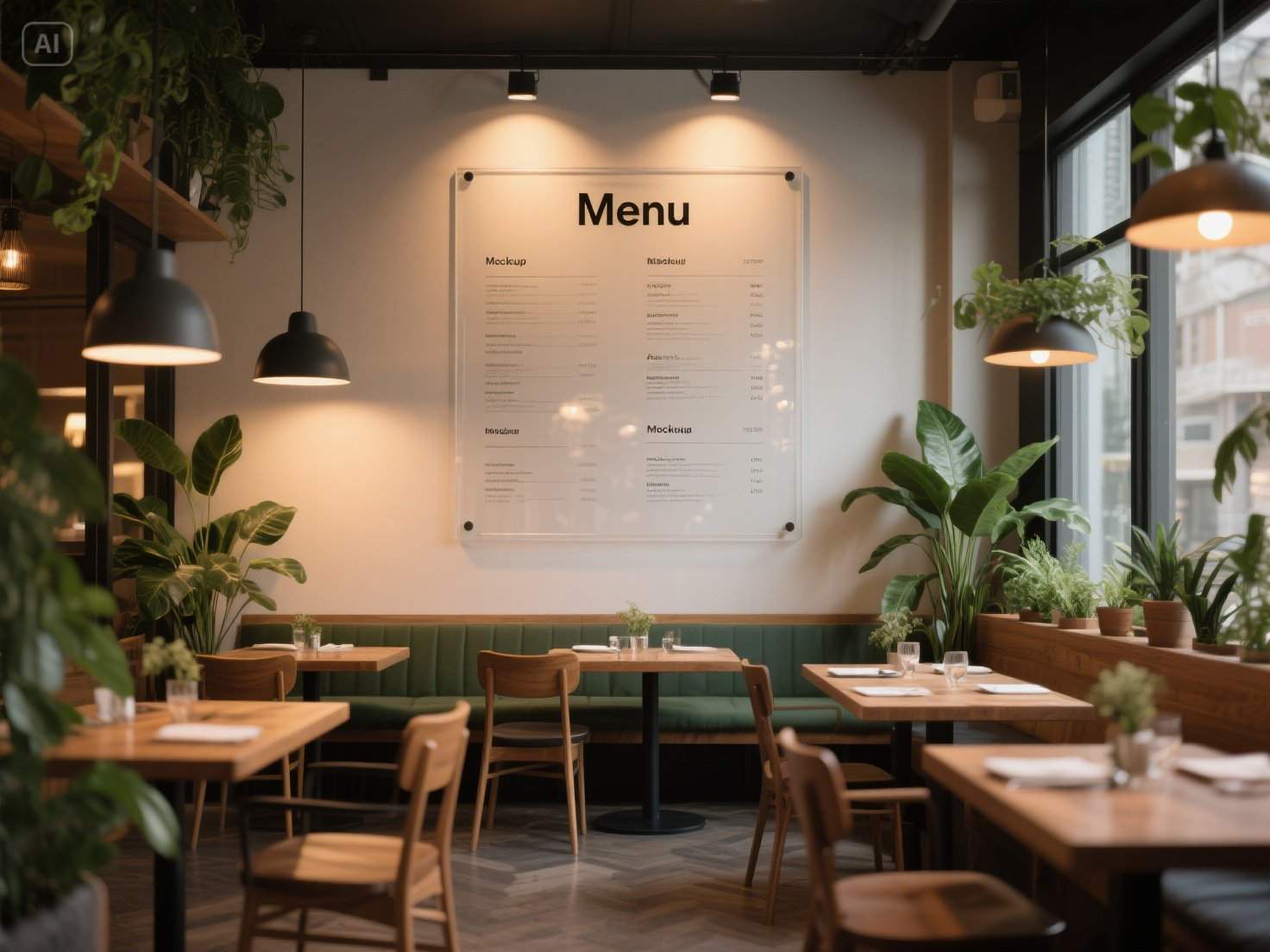 Mockup de menú en la pared de restaurante