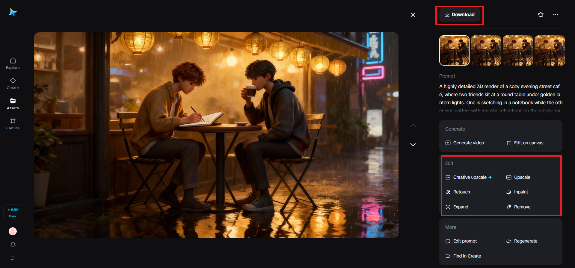 Tinjau, edit, dan unduh gambar 3D Anda.