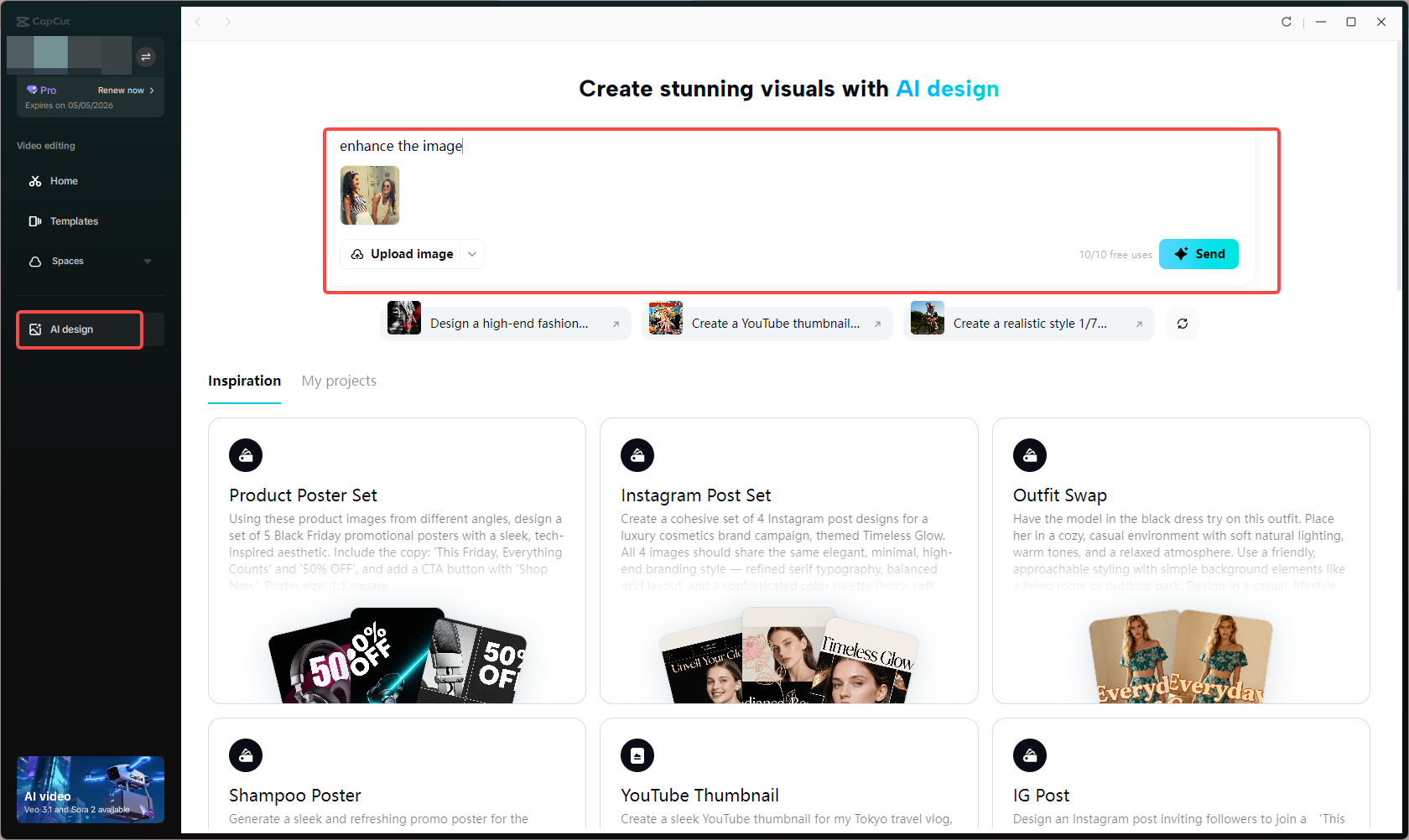 Access the AI design tool in CapCut