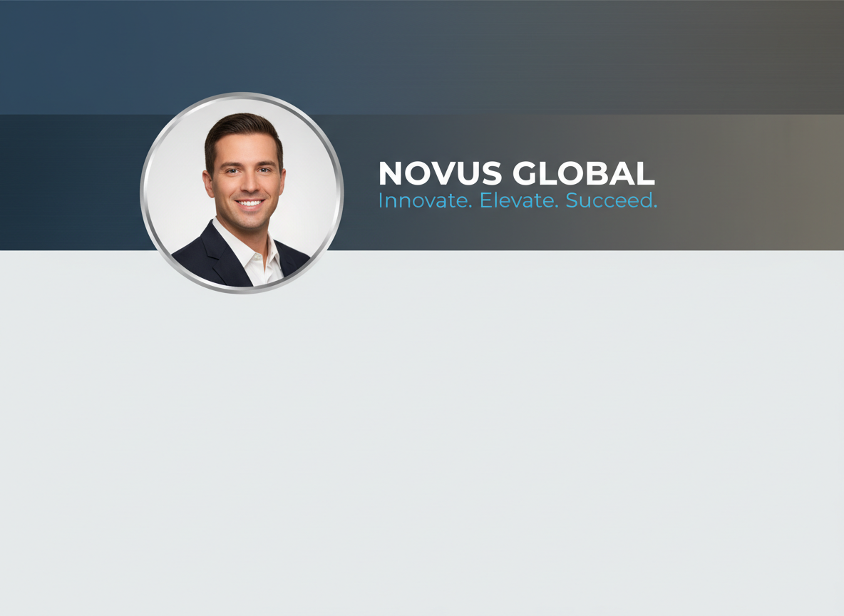 Auto-cropped headshot in brand template banner: circular frame on on-brand gradient, clean corporate layout.