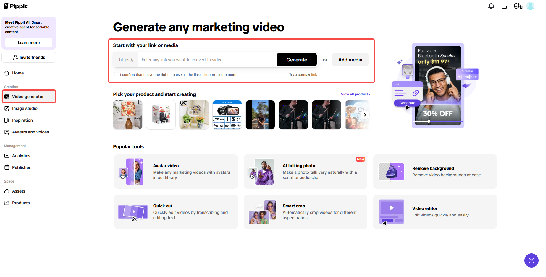 generating video for startup using Pippit