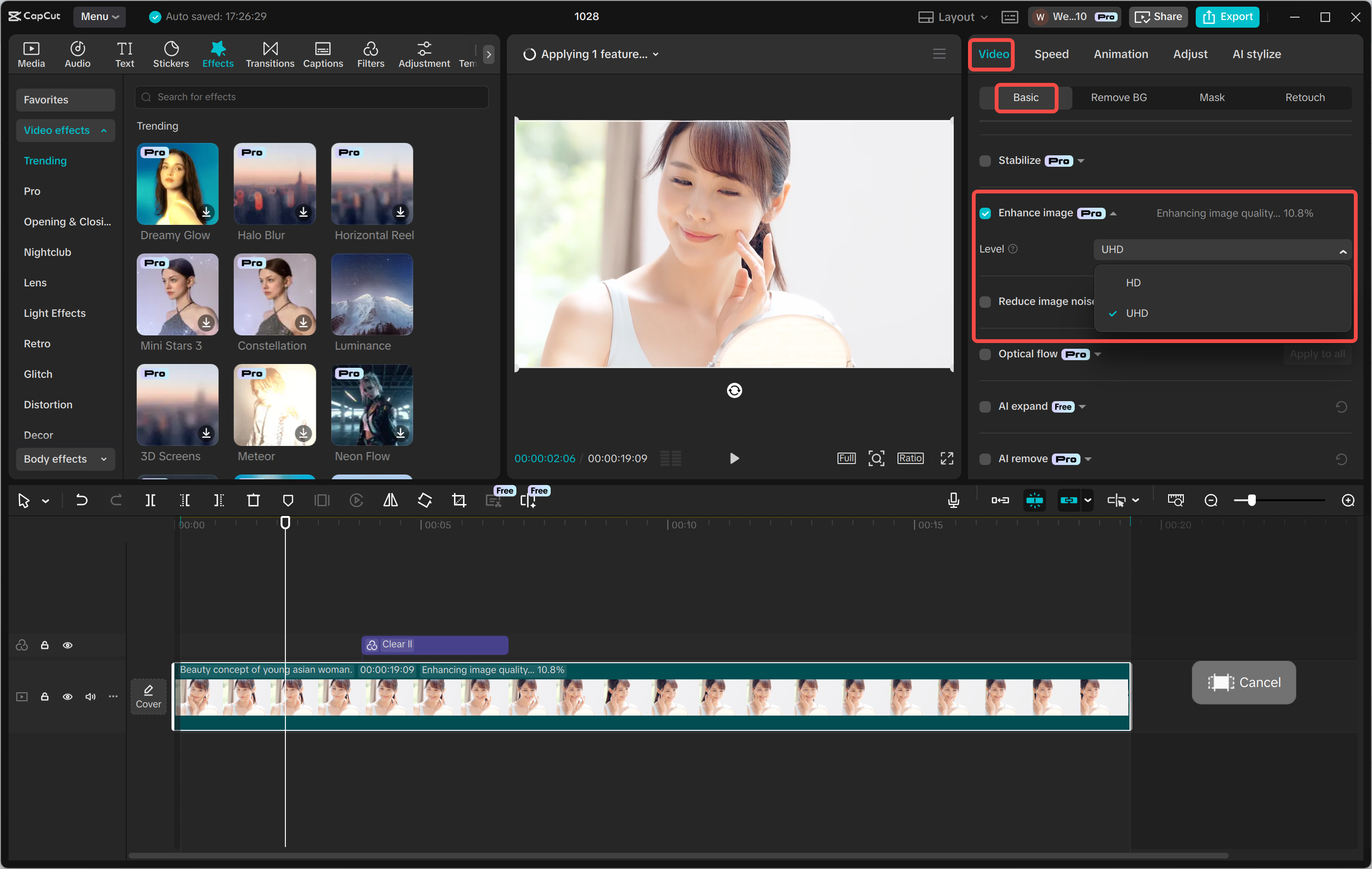 Enhancing the image using advanced features in the CapCut desktop video editor