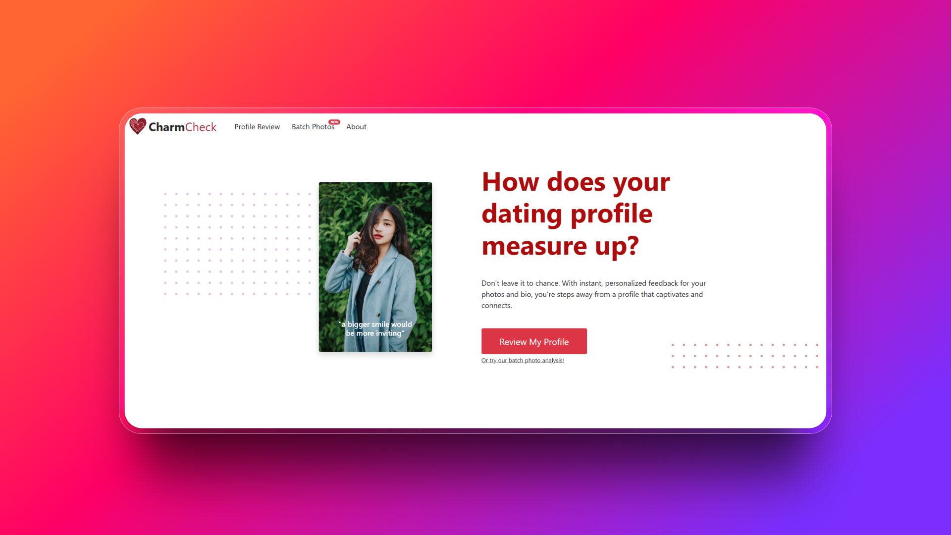 Dating profile generator by Charm Check