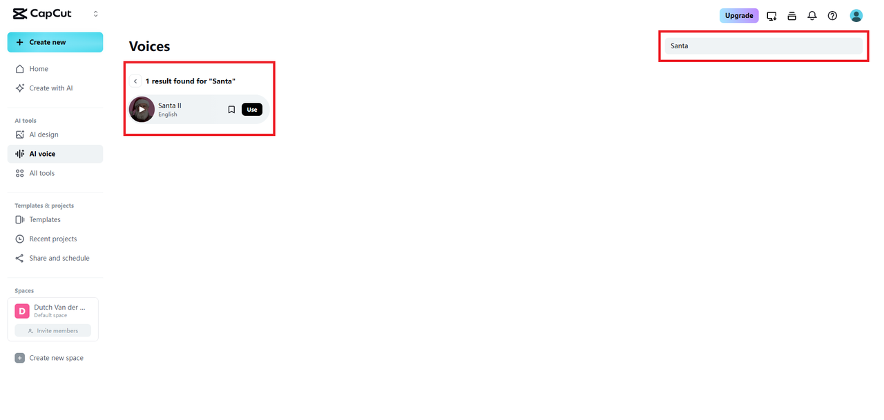 サンタのAIボイスを検索して選択してください。