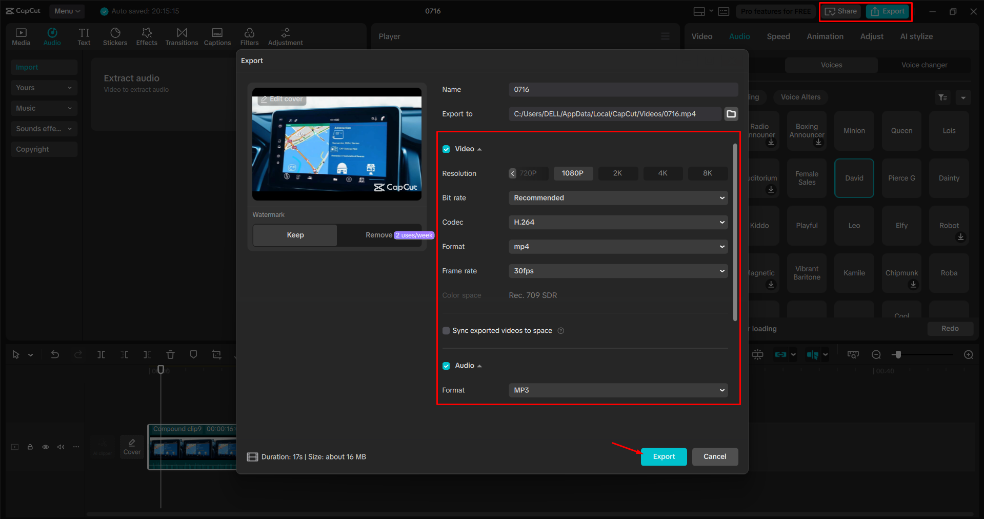 Exporting a video from the CapCut desktop video editor