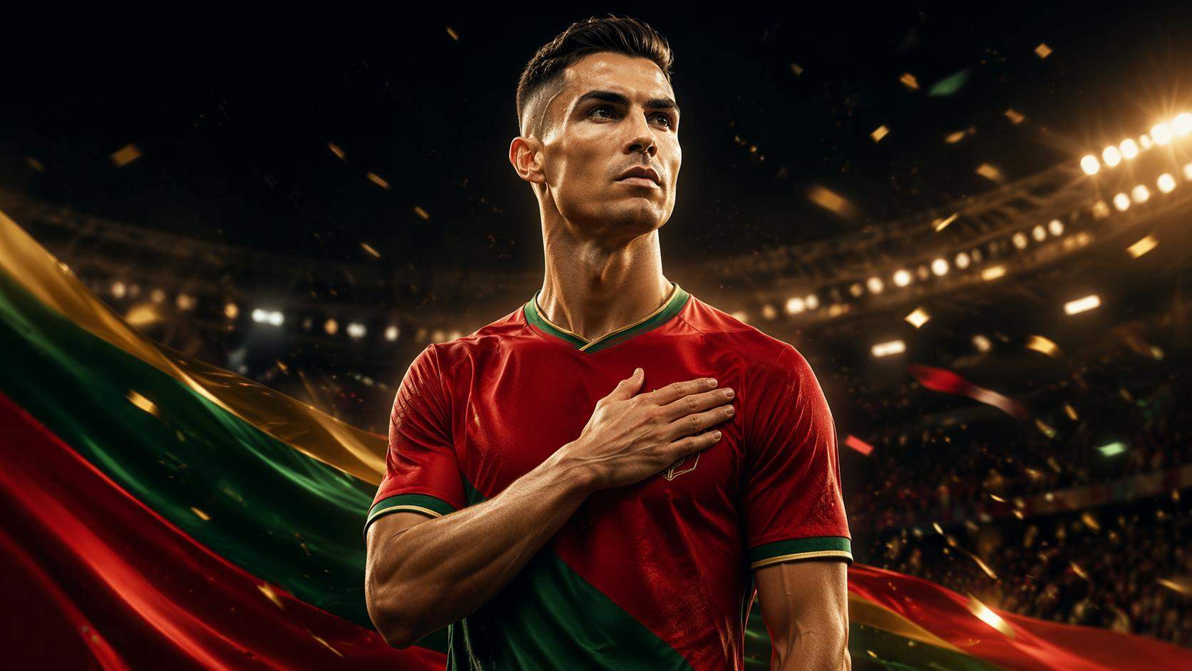 CR7-inspiriertes KI-Foto mit luxuriöser Stadionbeleuchtung