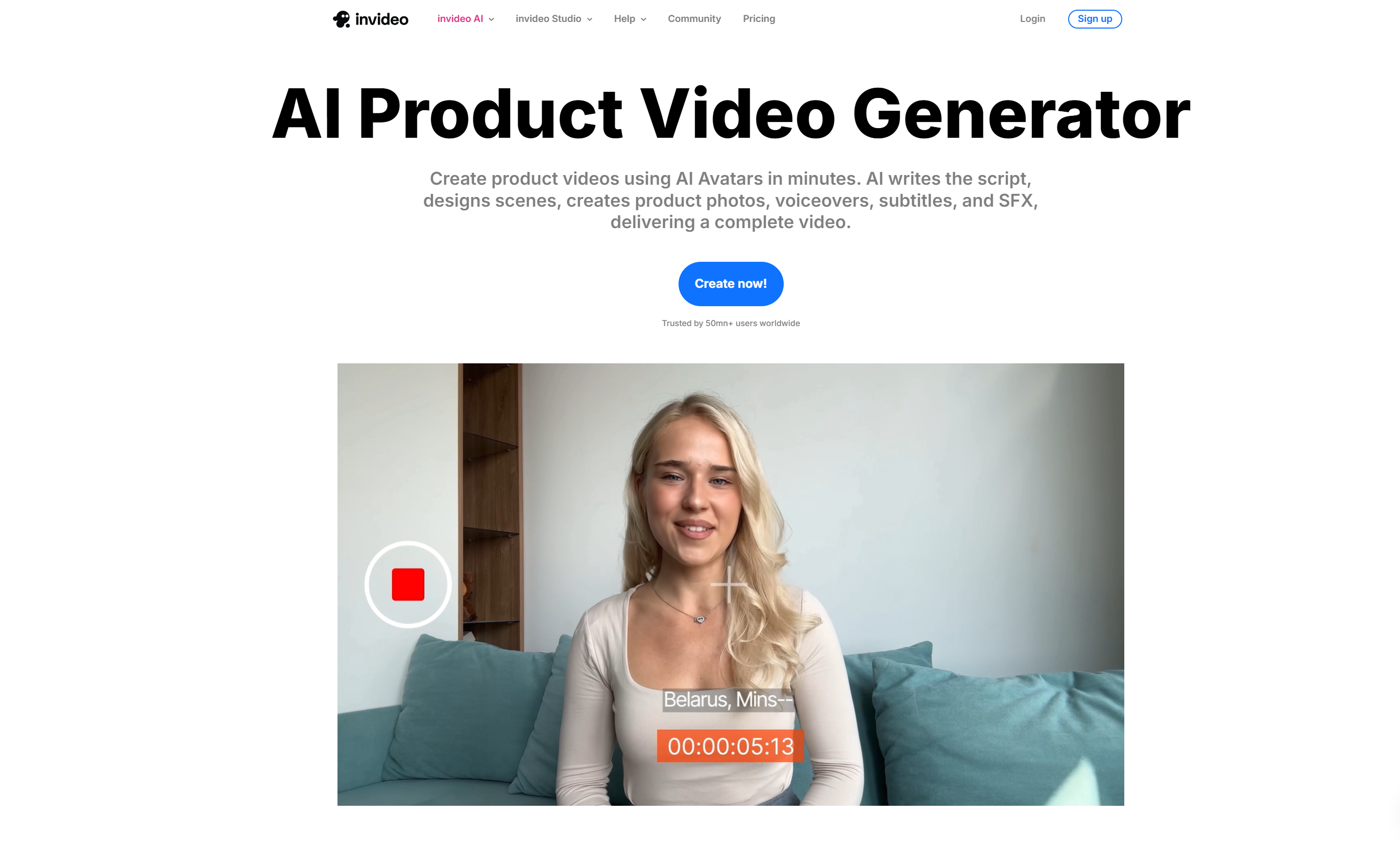 Interface of Invideo AI - a tool for e-commerce video editing