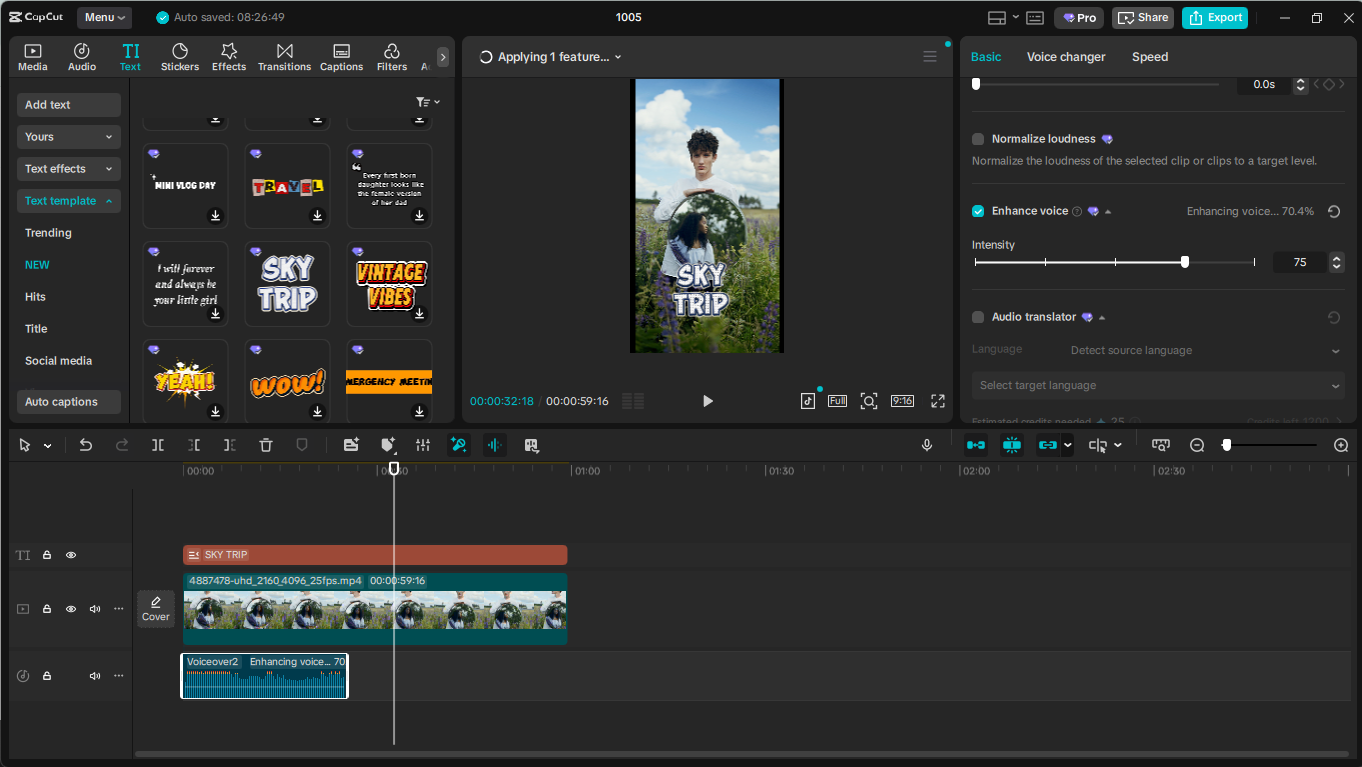 Interface of the CapCut desktop video editor