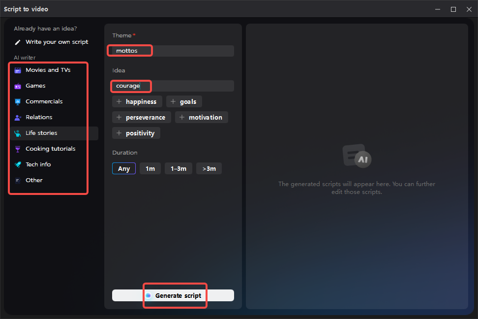 Generate scripts