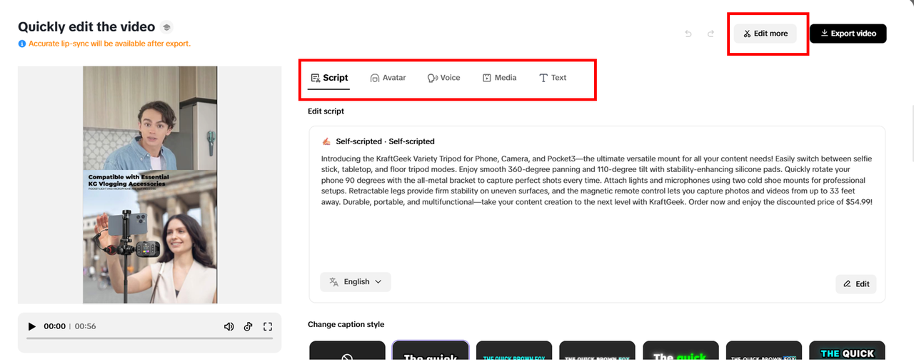 Suorita videoosi tarvittavat pikamuutokset
