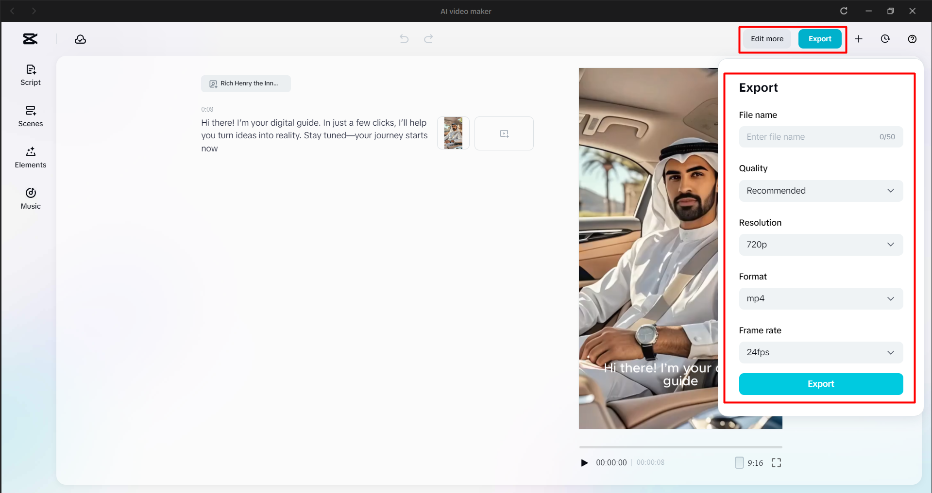 Exporting a video from the CapCut desktop video editor