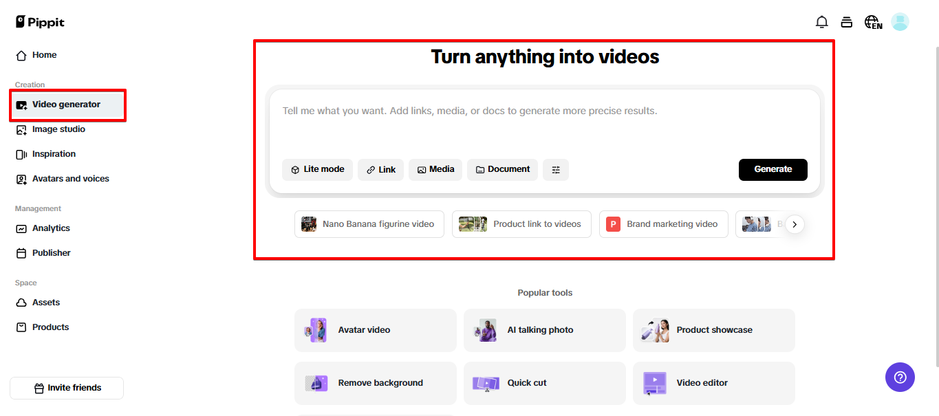 Tagabuo ng video ng Pippit