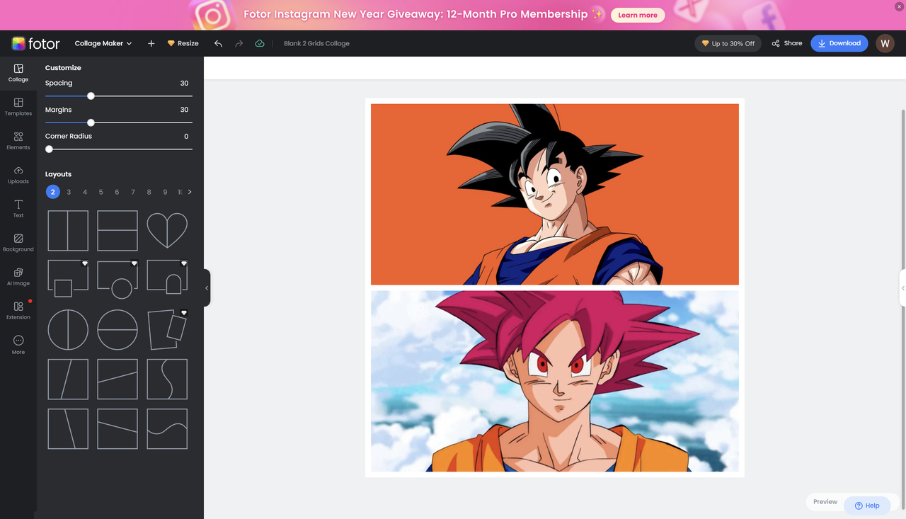 Rozhraní Fotor - nejlepší bezplatný on-line zašívač obrázků