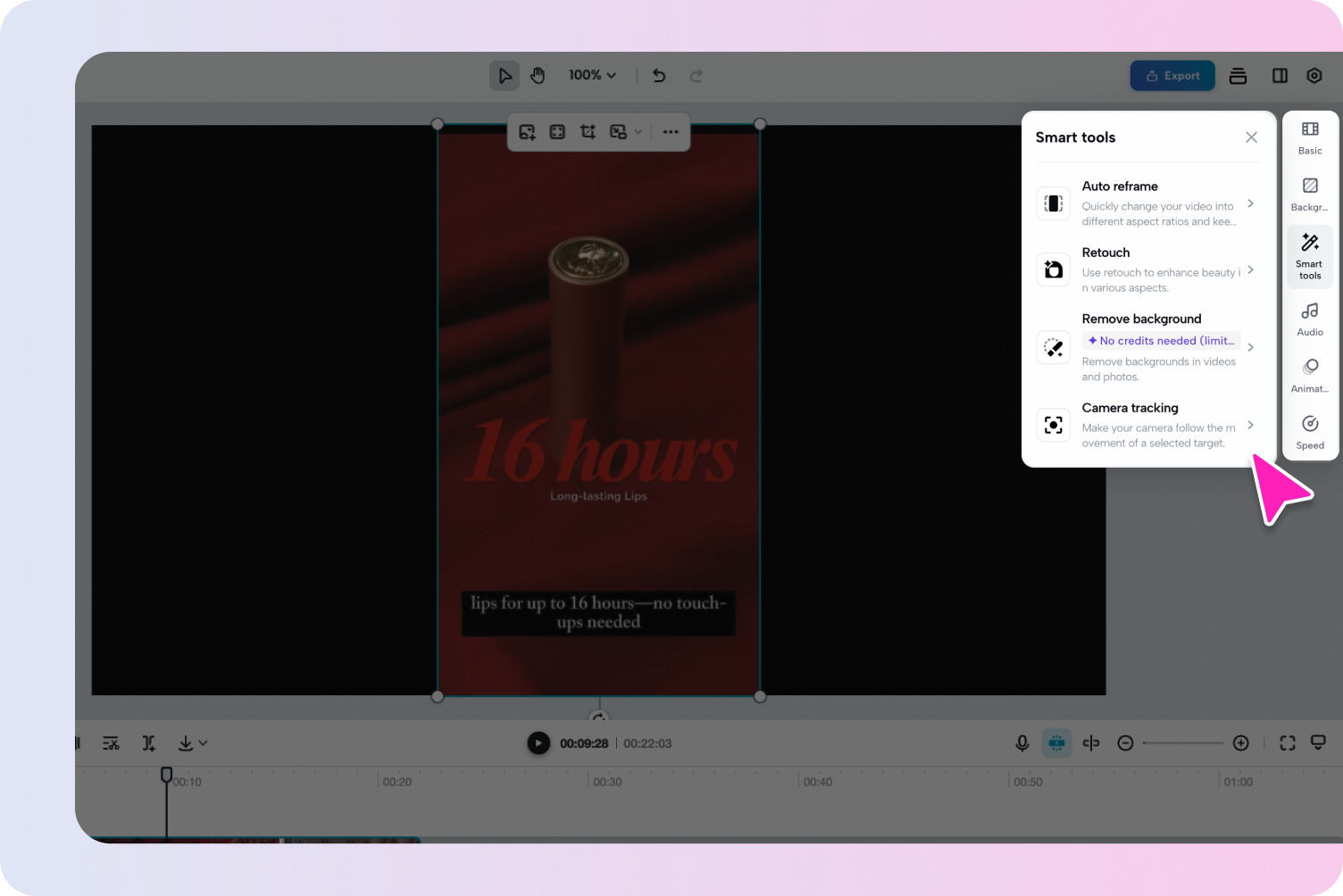 description=Pippit's 'Link to Video' interface showing a field to paste a URL and options for video duration and aspect ratio.