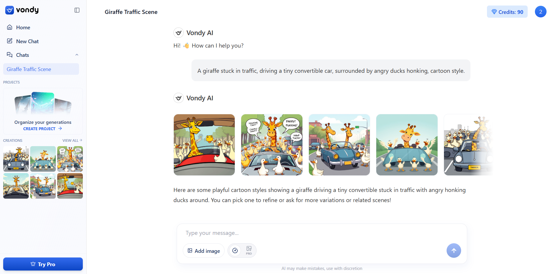 Interface of Vondy - a perfect tool for generating funny AI images
