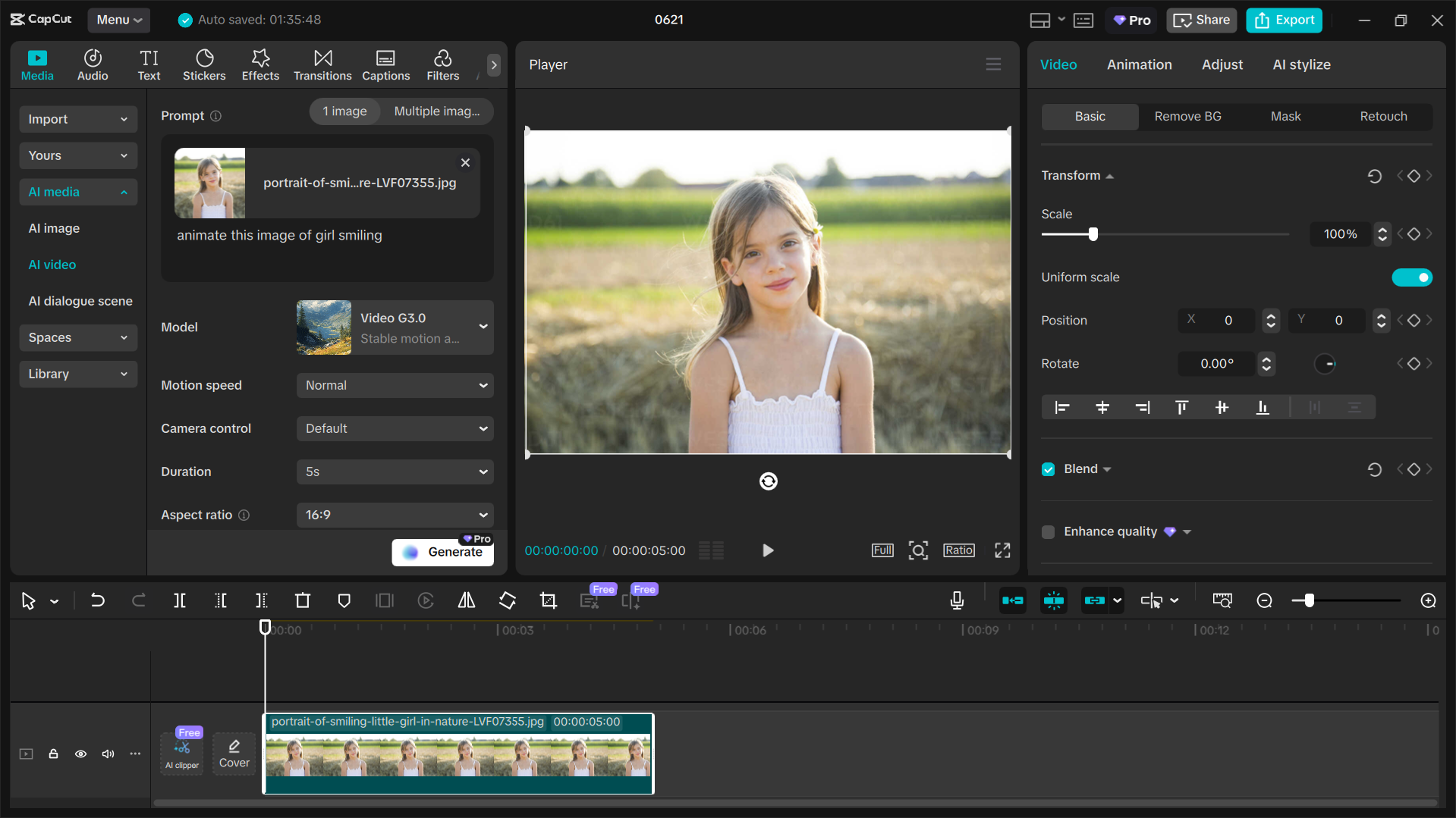 CapCut masaüstü video düzenleyicisinin arayüzü - animasyonlu fotoğraflar yapmak için en iyi araç