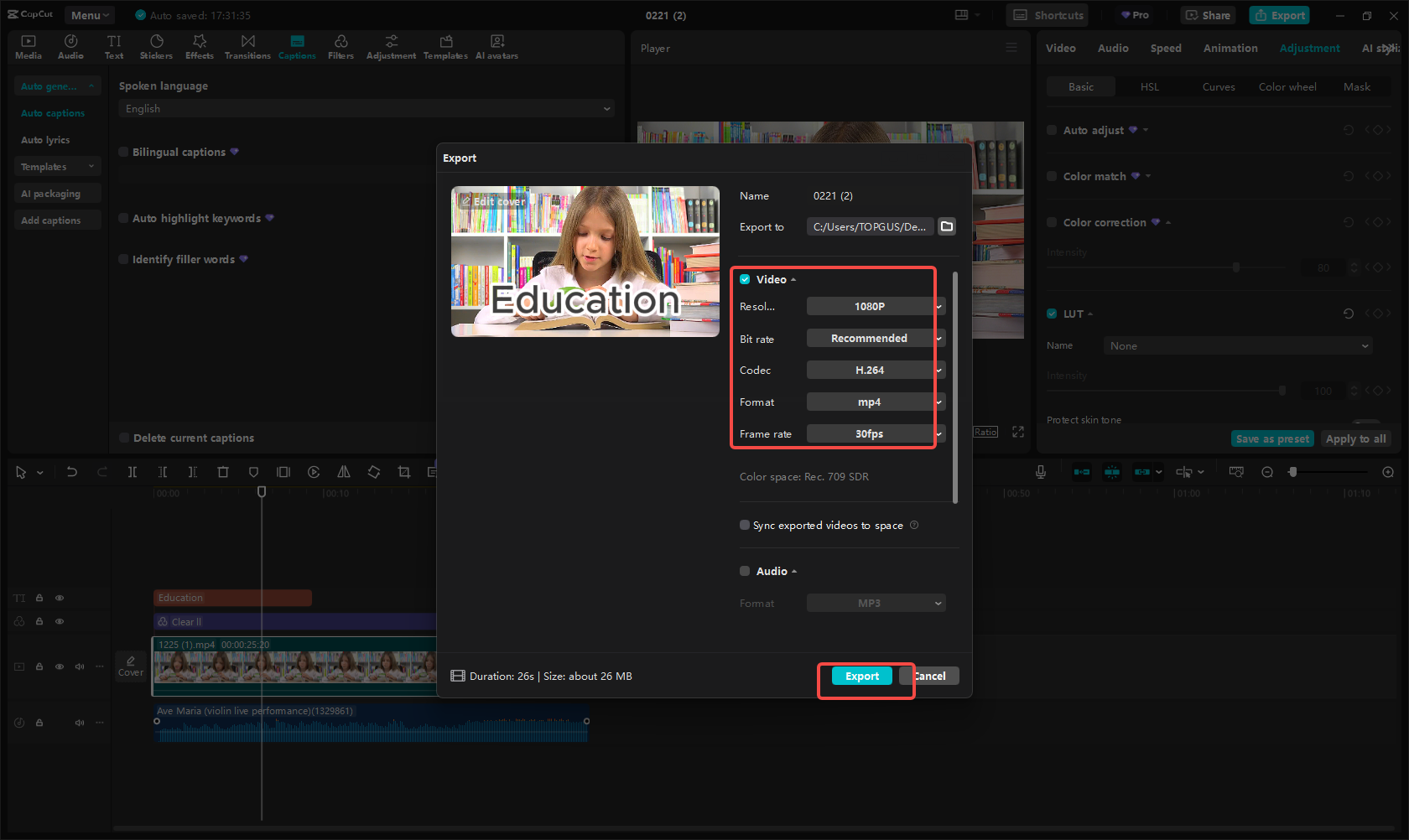 Export YouTube video