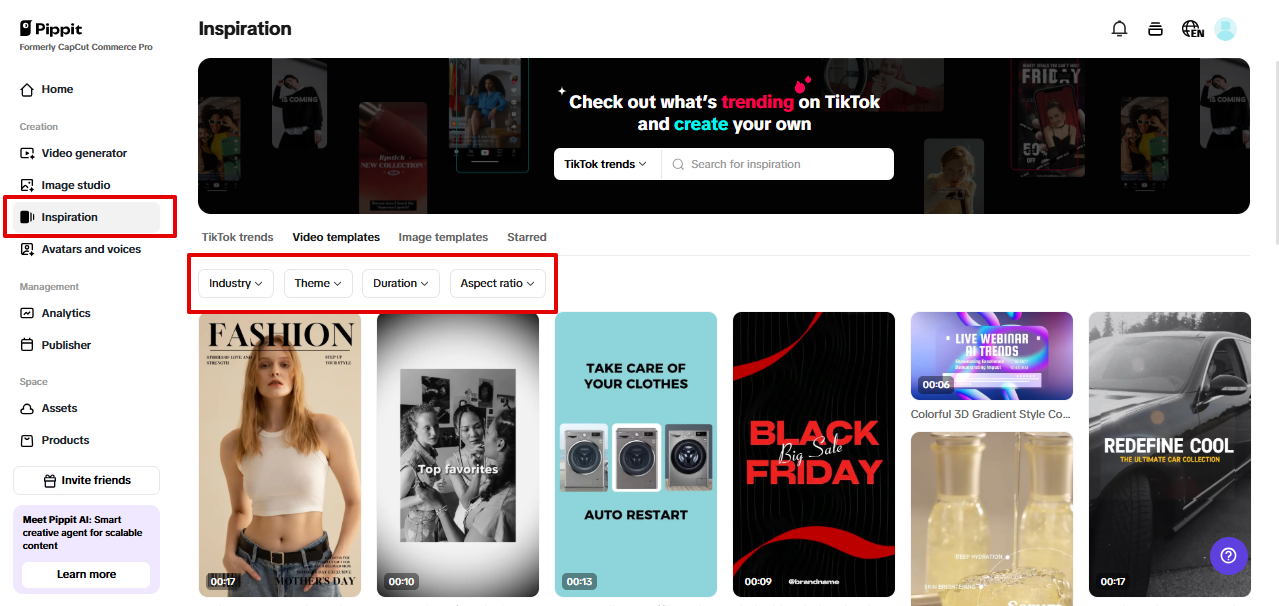 Mga plantilla ng video sa Pippit