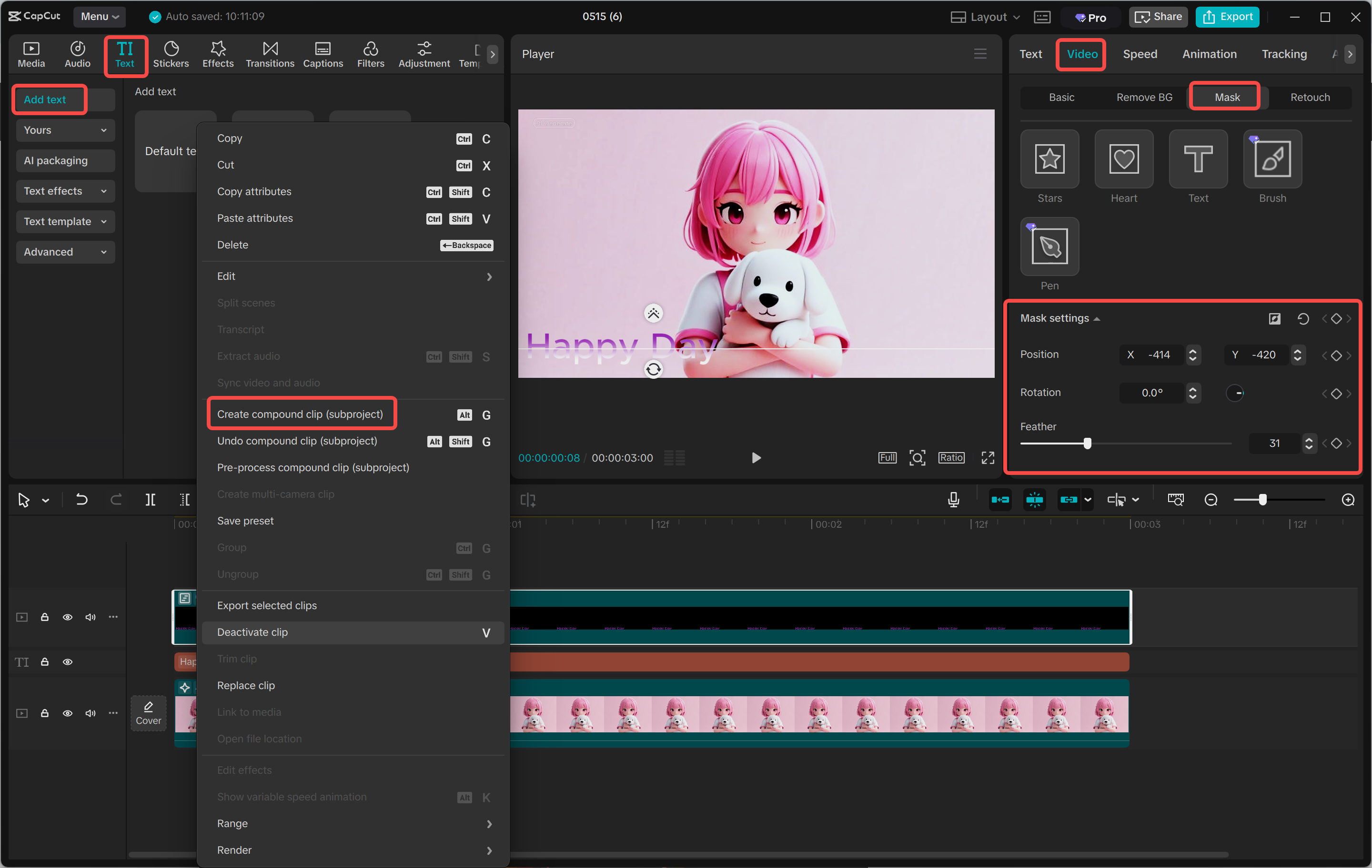 Create a gradient text with the mask tool