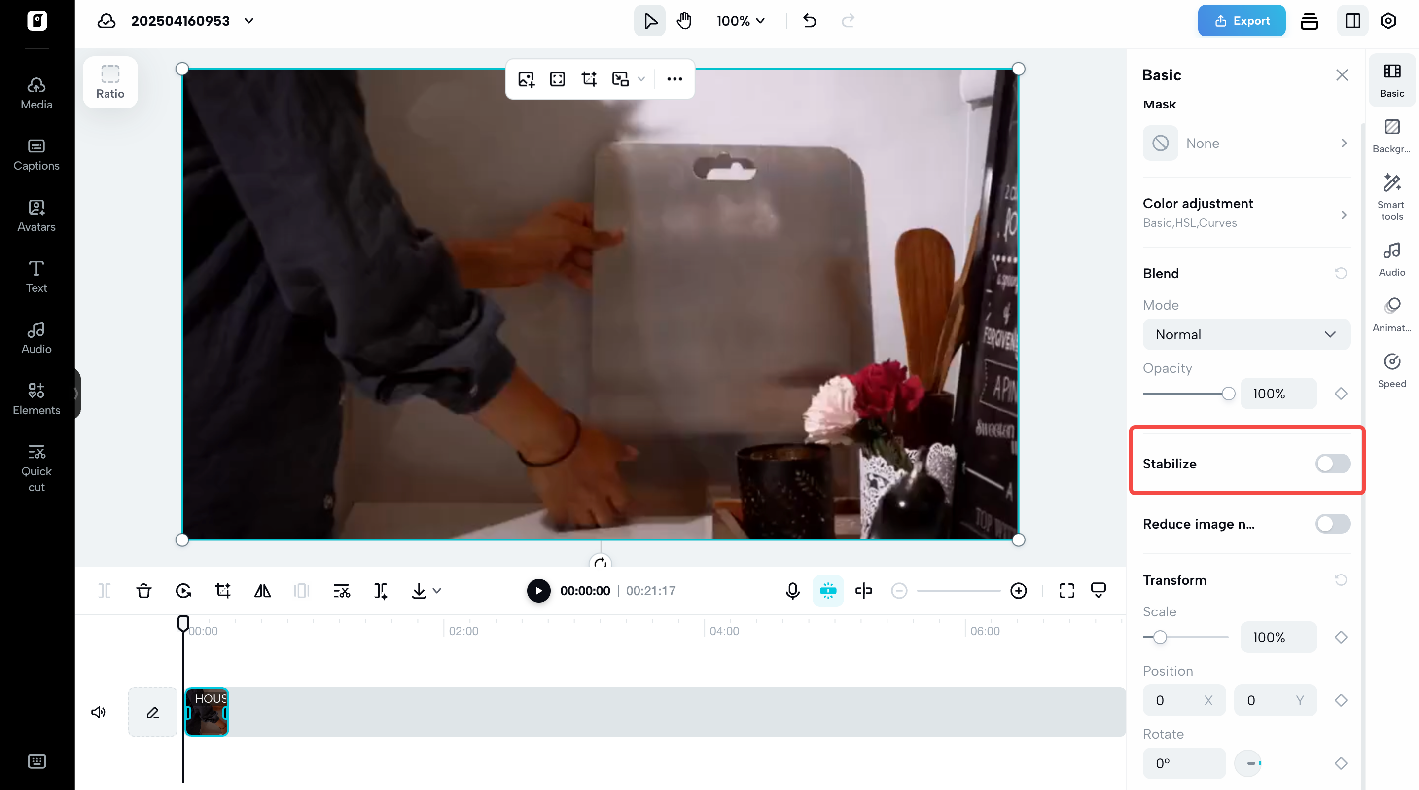 Stabilize the video