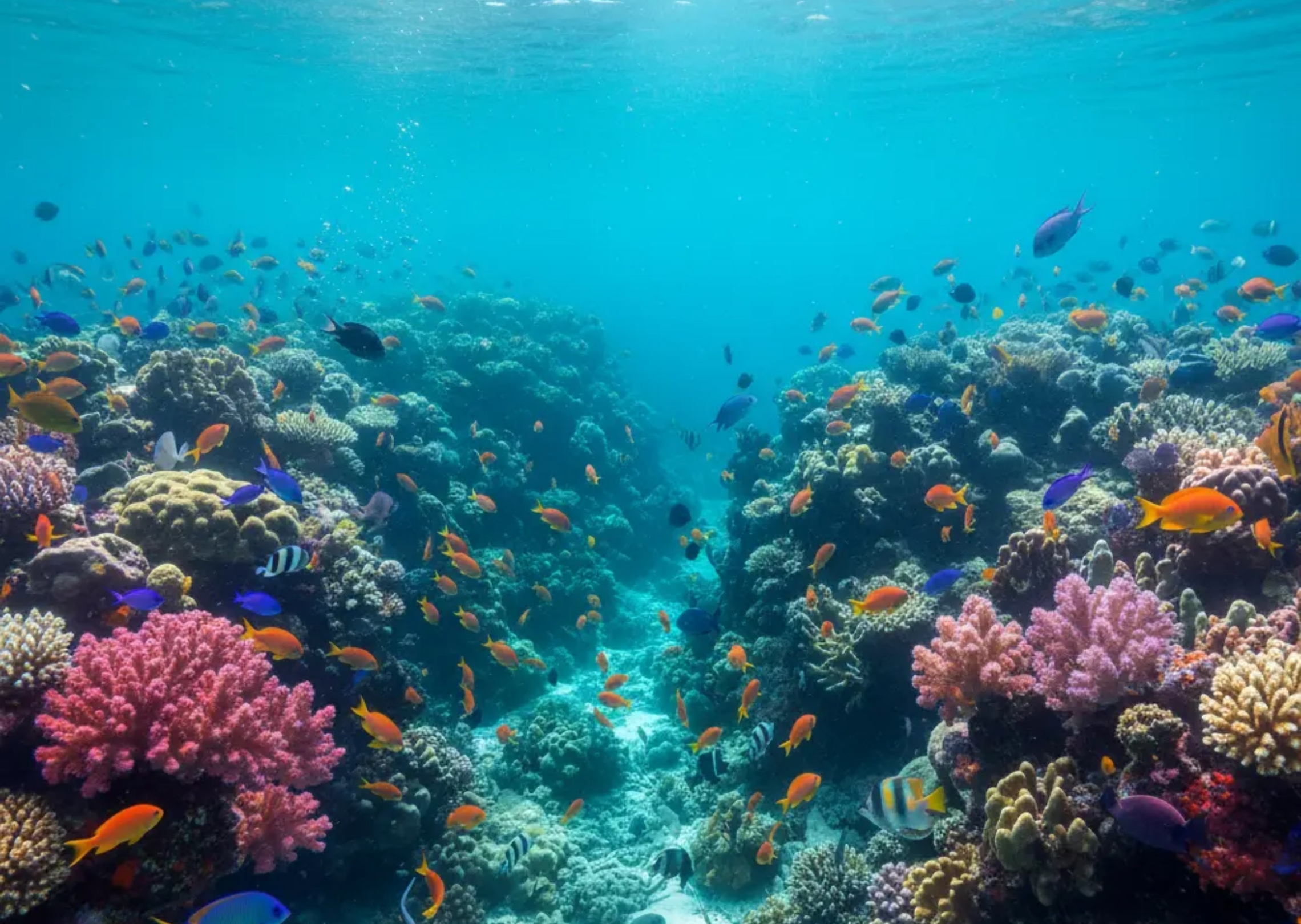 Ein buntes Korallenriff unter türkisfarbenem Wasser