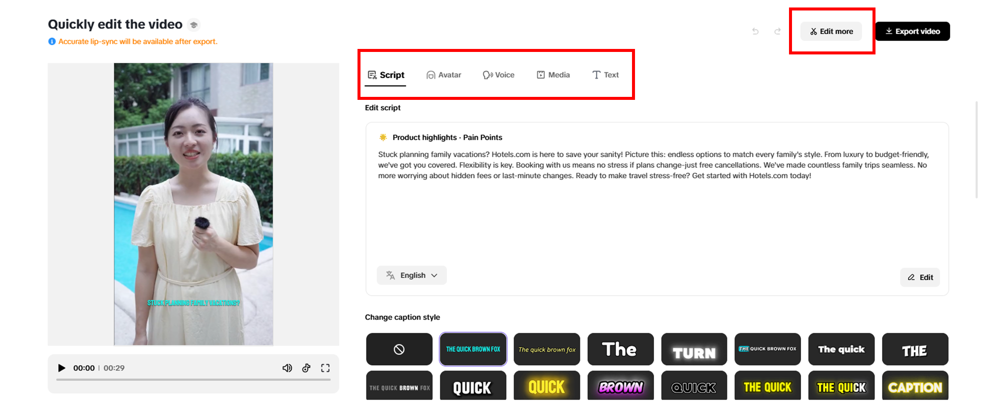 Quickly adjust your Facebook video ad