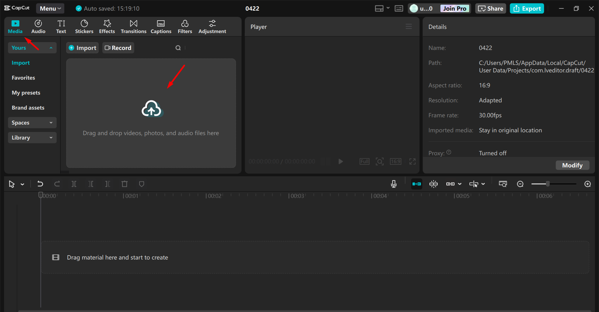 Importing the video into the CapCut desktop video editor