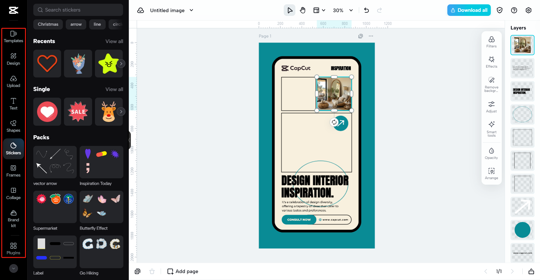 Edit your inspiration board with text, stickers, etc.