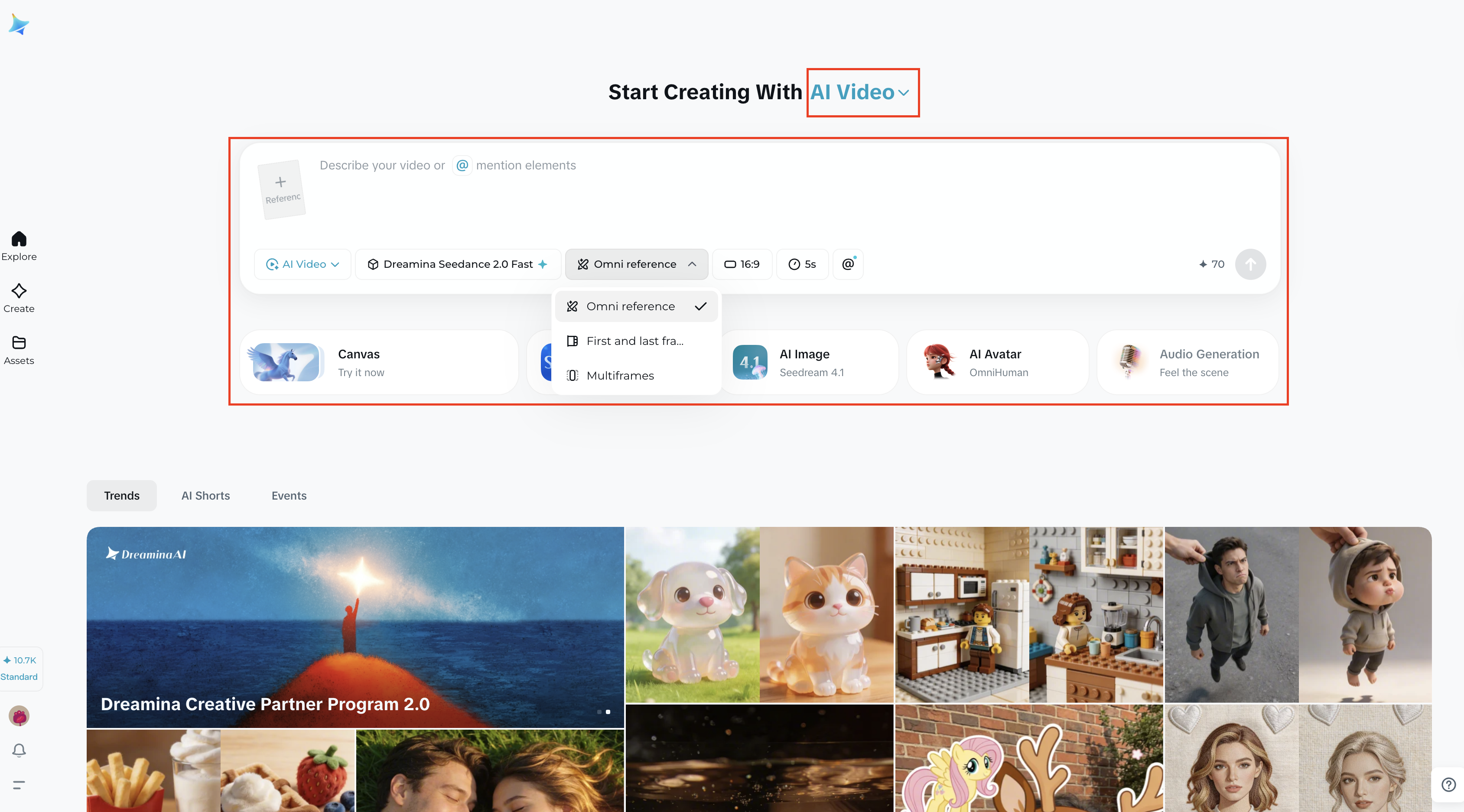 Choose AI Video and configure settings