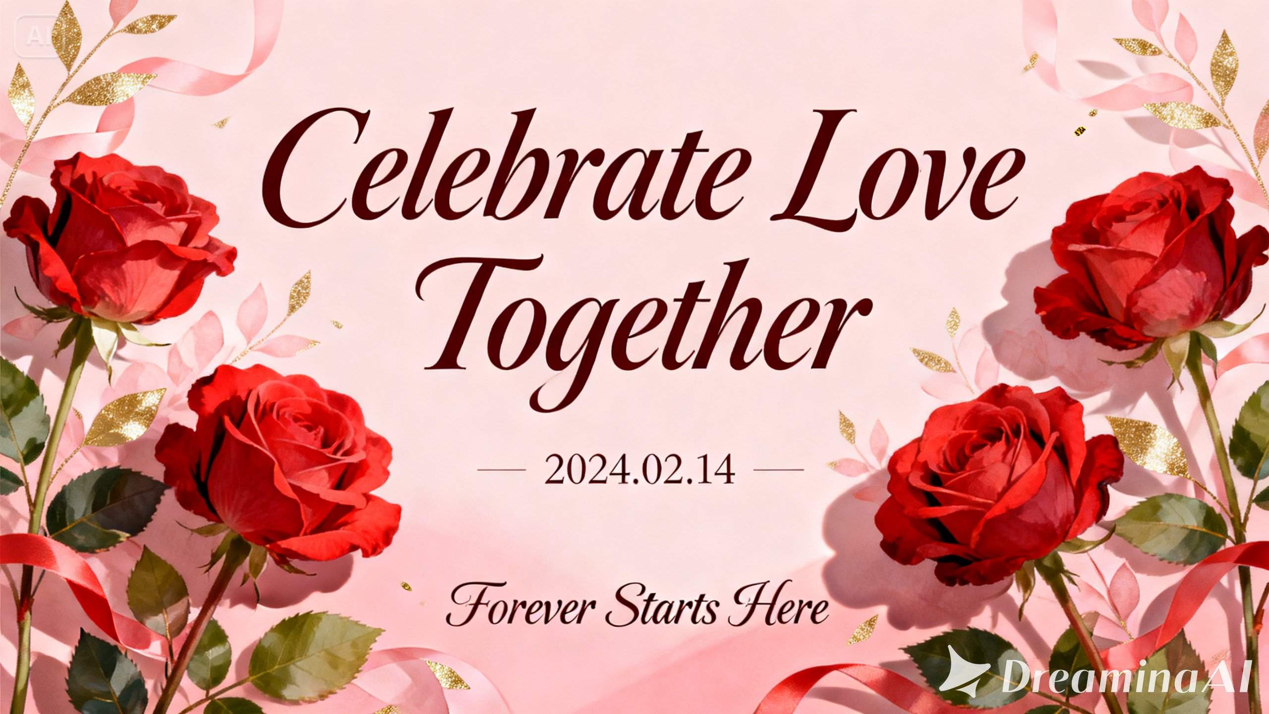 Valentine's Day banner with a romantic floral design featuring red roses