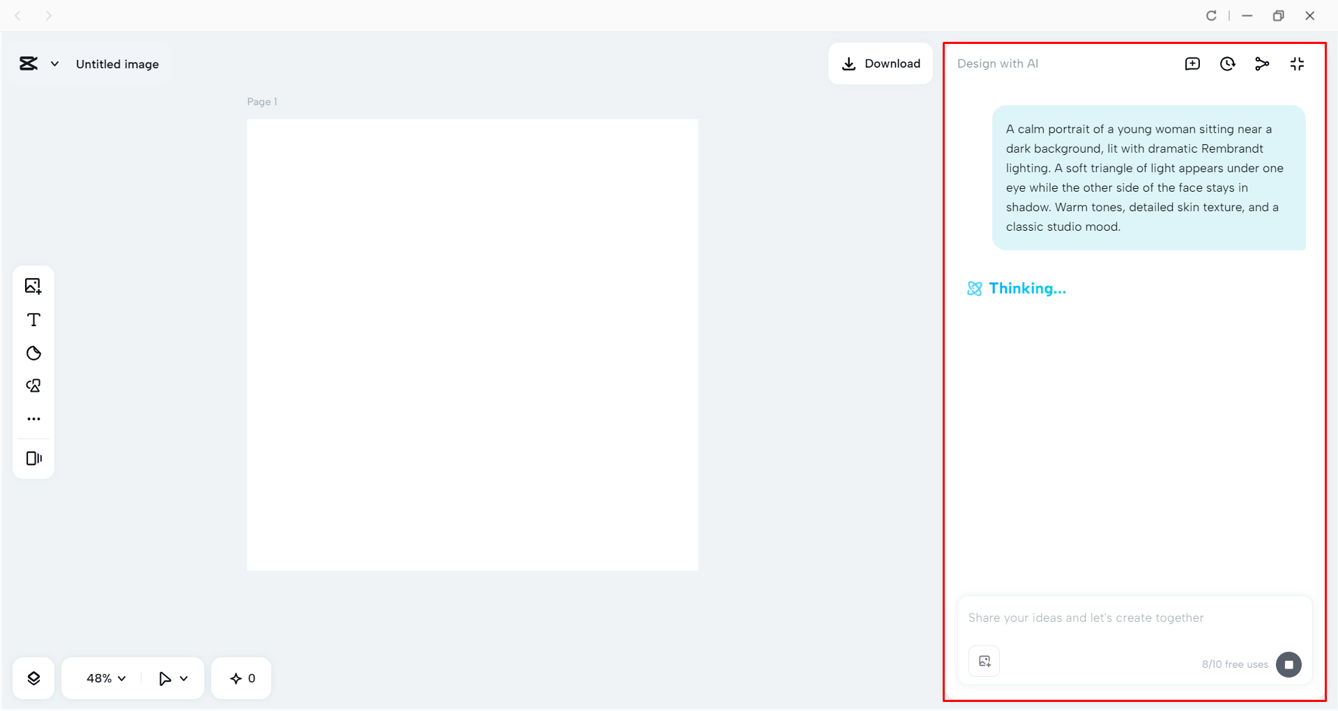 Generating an image with Rembrandt lighting in the CapCut desktop video editor