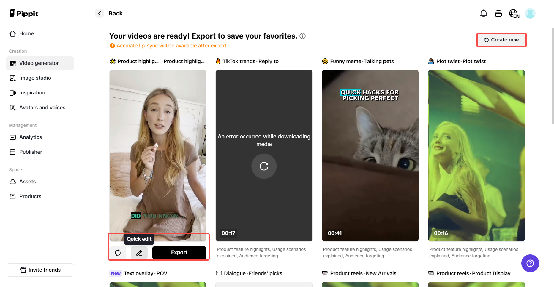 Piliin ang iyong napiling nabuo na video
