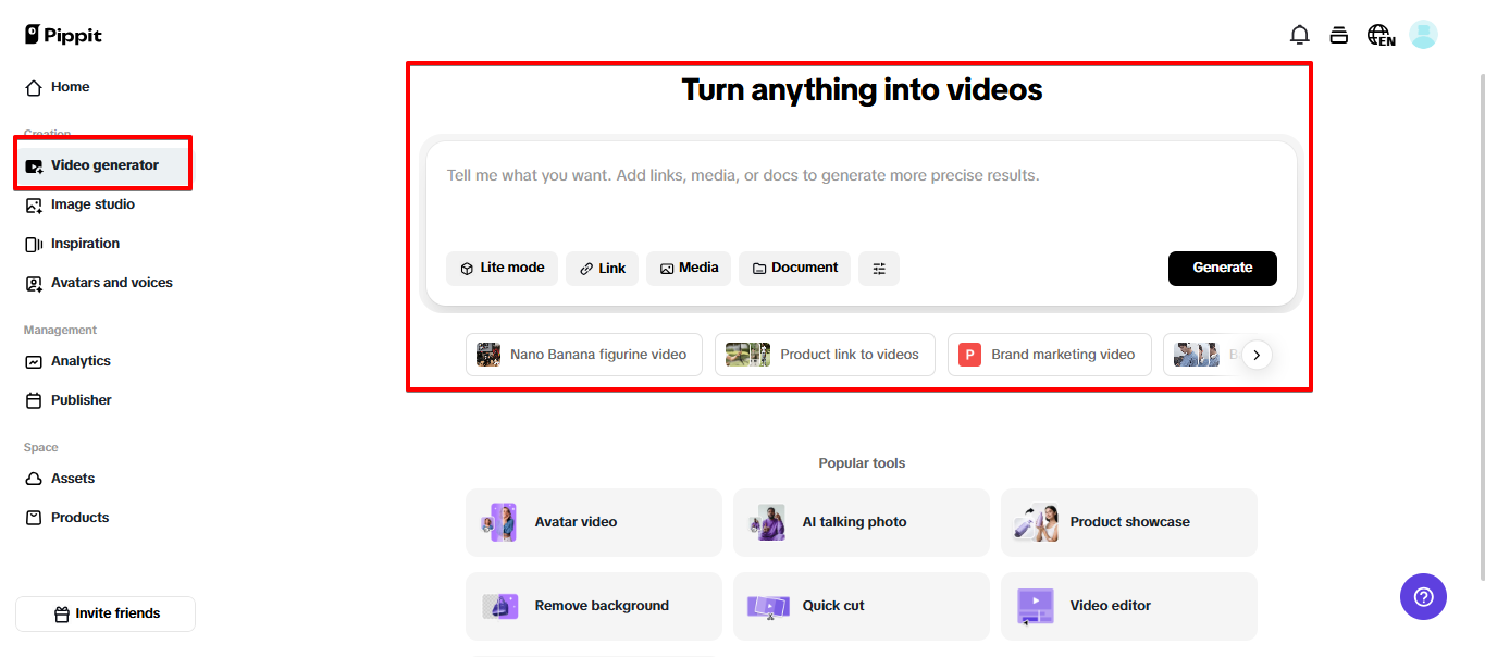 AI video generator sa Pippit