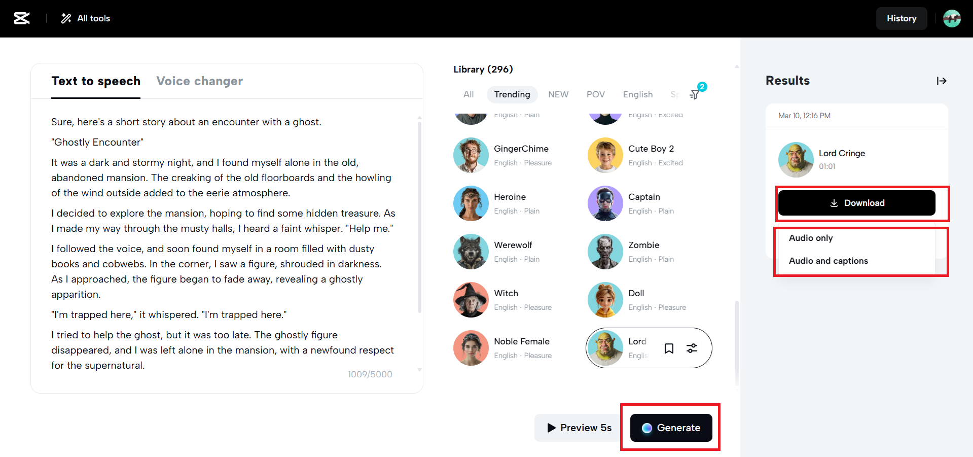 Generate and download option