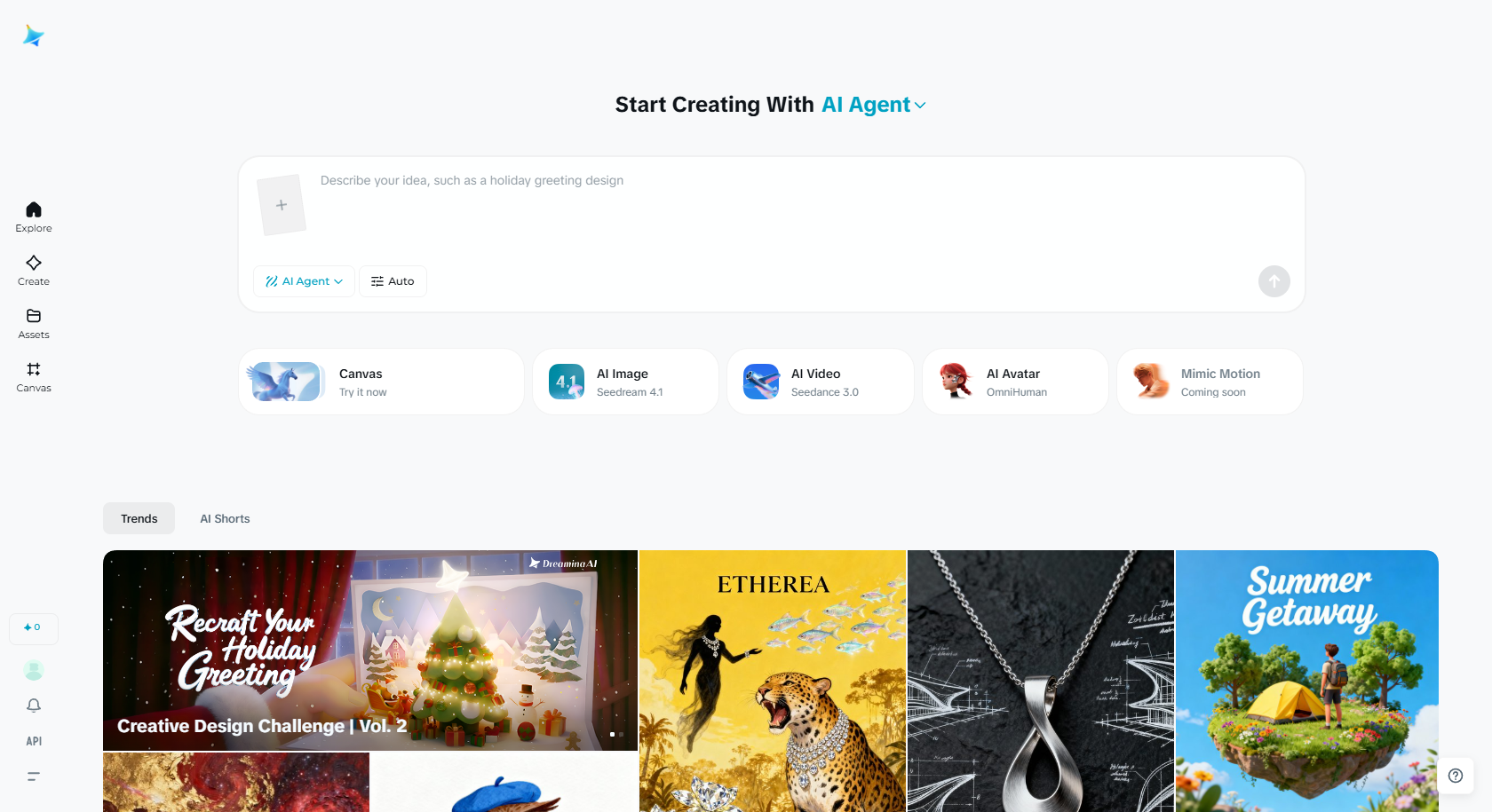 Página de inicio de Dreamina