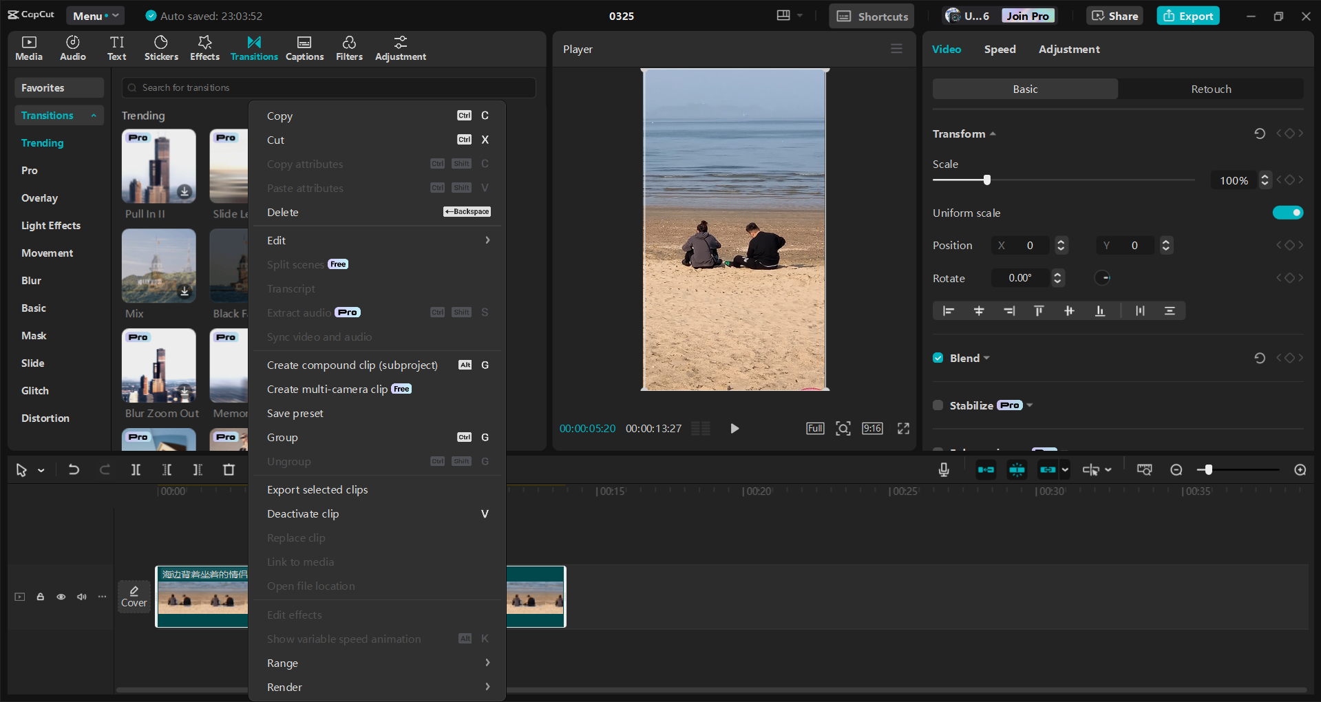 Interface of the CapCut desktop video editor - the best way to make reels with video clips